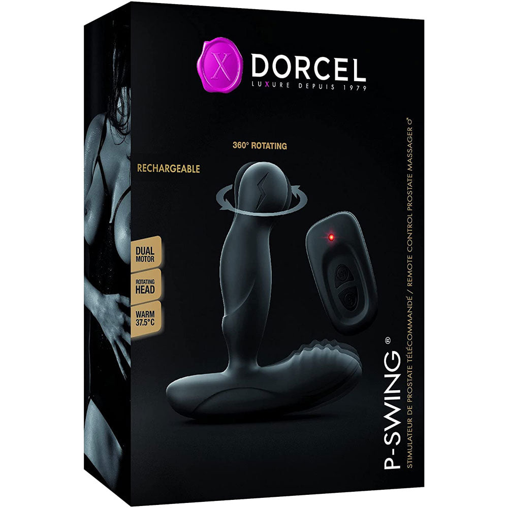 Rechargeable remote control prostate massager with rotating head and dual motor on product box