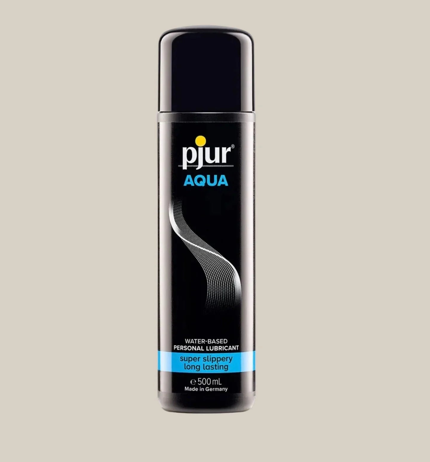 Pjur Aqua 500mL water-based personal lubricant bottle on neutral background