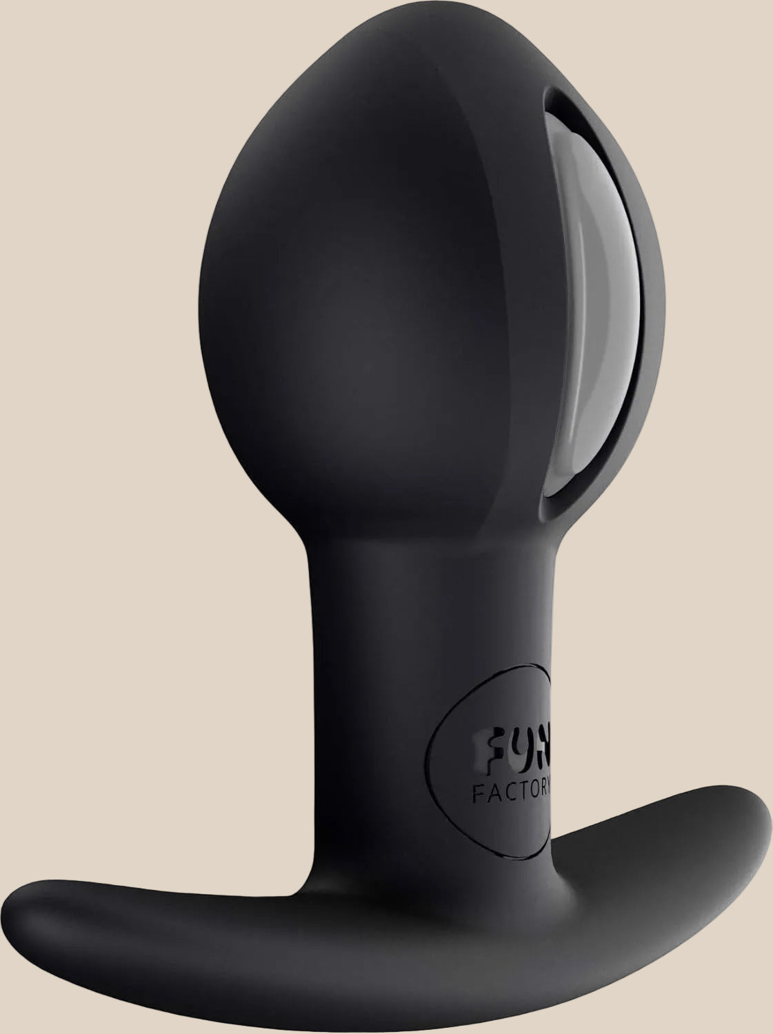 Black silicone plug with ergonomic base and smooth finish, adult intimacy product