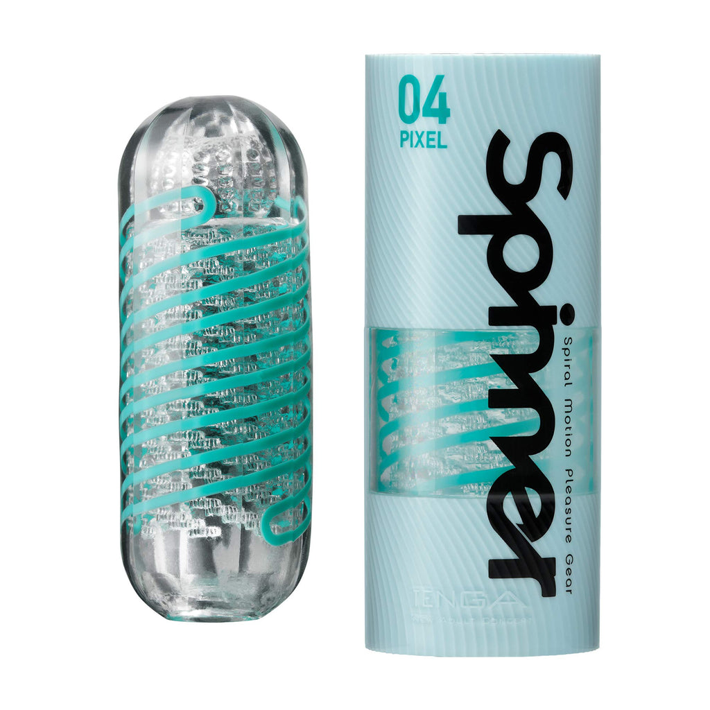 Clear spiral textured adult pleasure sleeve and matching light blue packaging
