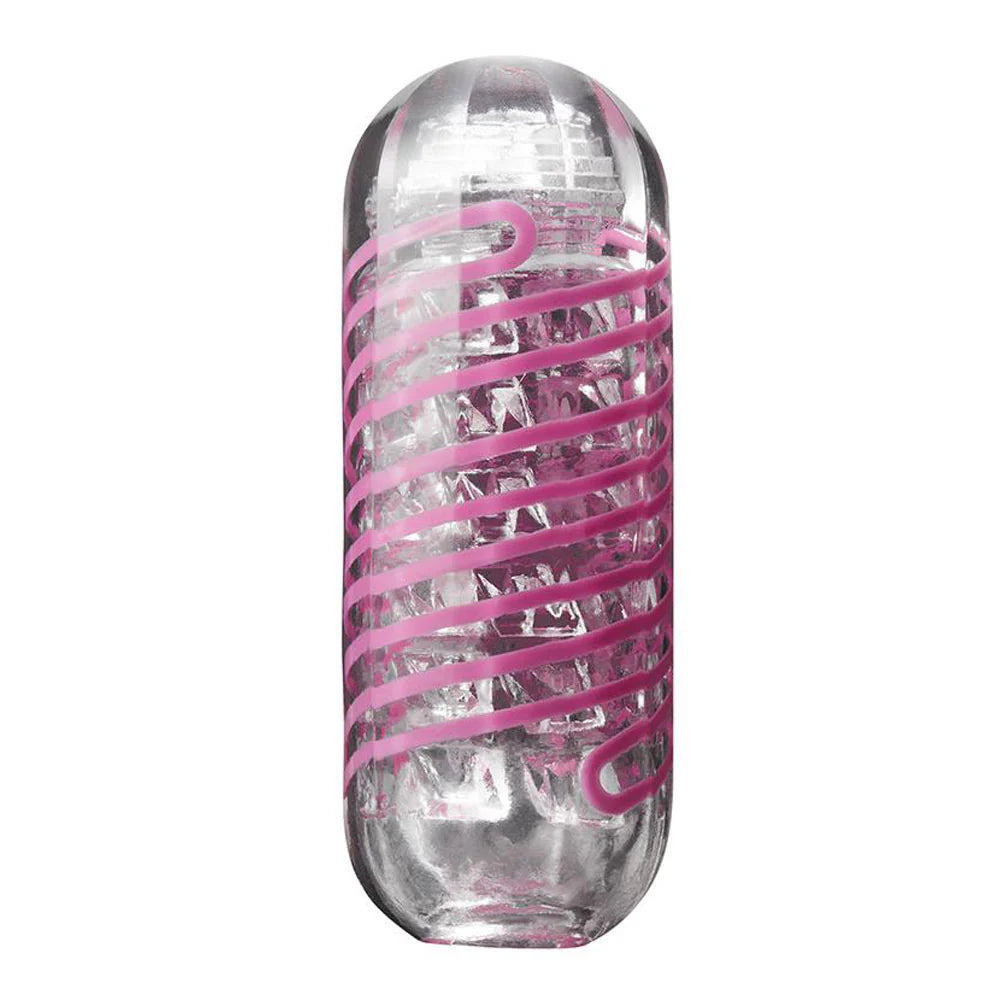 Clear textured adult toy with pink spiral design, modern and body-safe