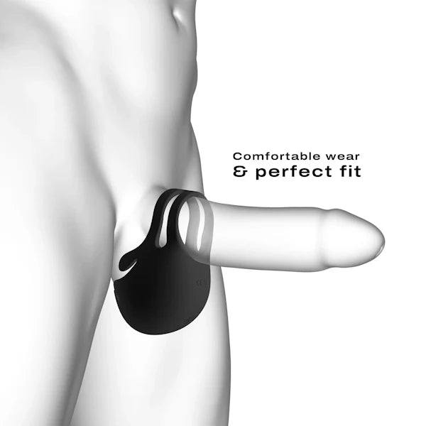 Silicone cock ring with ergonomic design shown on a 3D model for comfortable fit