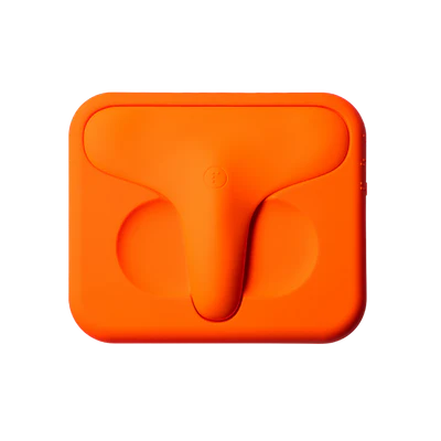 Bright orange silicone intimate massager with ergonomic design on white background
