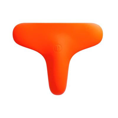 Bright orange ergonomic silicone intimacy essential with a T-shaped design on white background