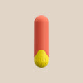 Rechargeable bullet vibrator in coral and yellow, smooth silicone, compact adult intimate toy.