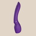 Purple silicone personal massager with ergonomic curved design and control buttons.