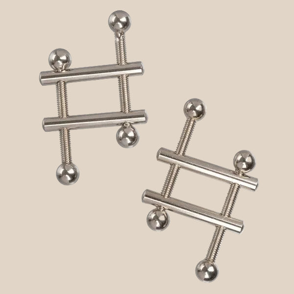 CalExotics Nipple Grips Crossbar Nipple Vices in polished silver metal available at Noirette