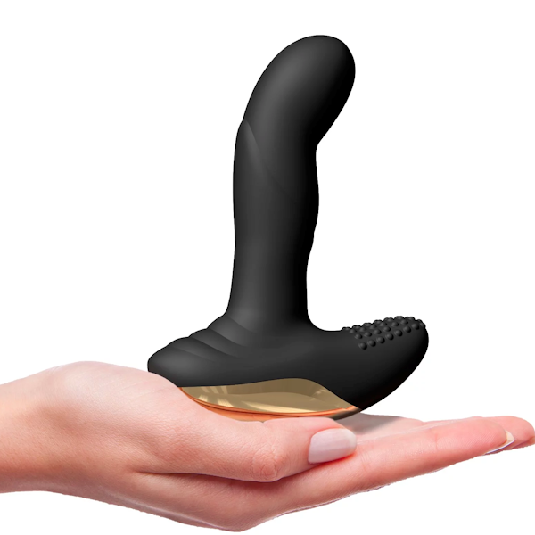 Hand holding the compact Dorcel P-Finger to demonstrate scale, proportions, and its 9.8cm insertable length