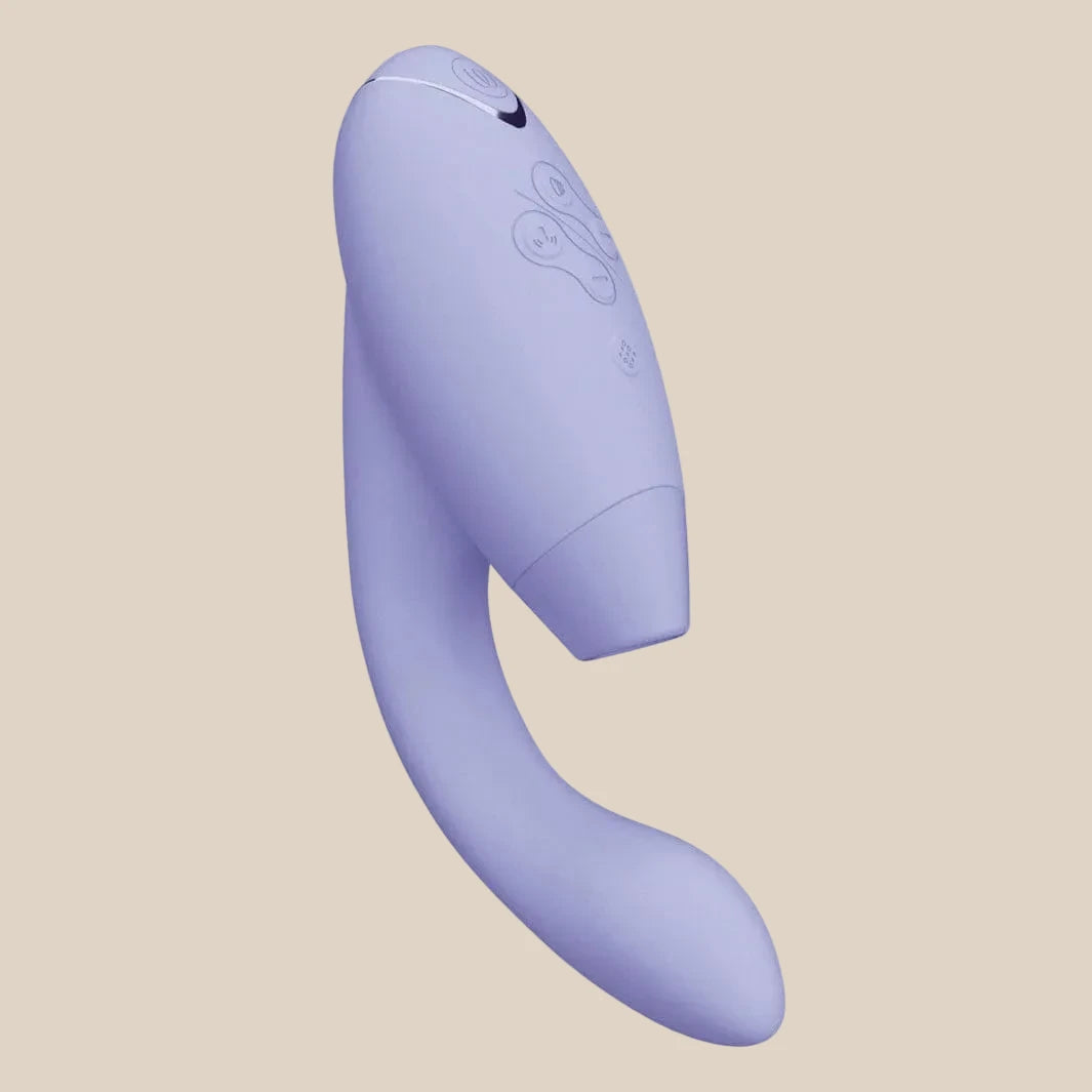 Dual stimulation motors of the Lilac Purple Womanizer Duo 2 for blended orgasms at Noirette.